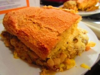 gf Jules Cornbread (prepared) on top of the Gluten Free and Dairy Free Cheddar Chili Cornbread Pasta Bake